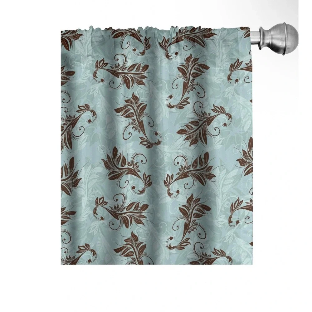 Lunarable Damask Window Curtains Victorian Leaf Flower Blue 2 Panel 56x84 Set